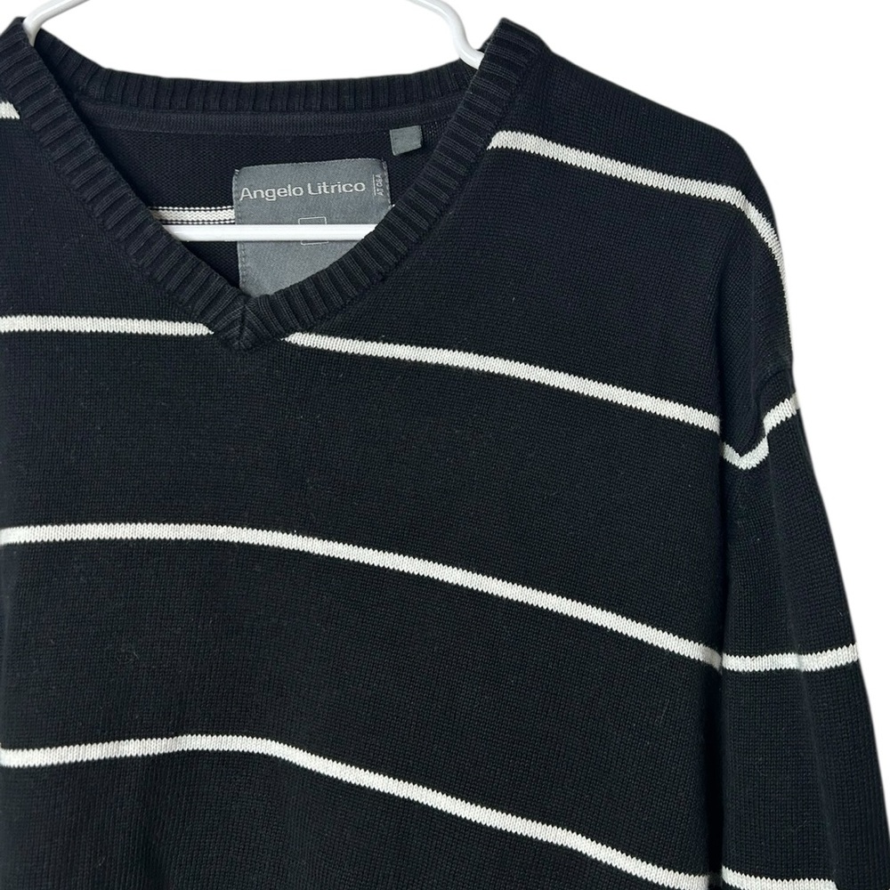 Angelo Litrico Men’s XL Black & White Striped V-Neck Pullover Sweater‎ - Picture 4 of 5